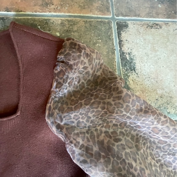 Anthropologie  Dolan Sheer Animal Print Puff-Sleeve Brown Sweater Size 3X - Picture 9 of 11